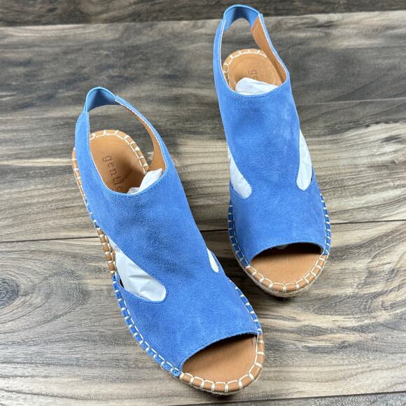 NIB Gentle Souls Cody 8M Blue Suede Slingback Espadrille Wedge Sandals - Picture 2 of 11